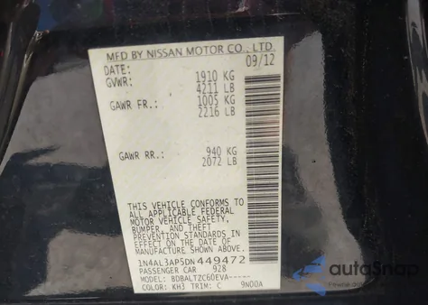 2013 Nissan Altima 2.5 Sv from USA, damaged, VIN 1N4AL3AP5DN449472